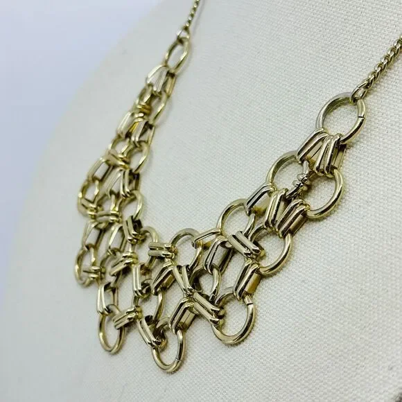 Talbots Statements Necklace Interlocking Rings Mesh Bib Gold Tone Jewelry - Picture 7 of 8